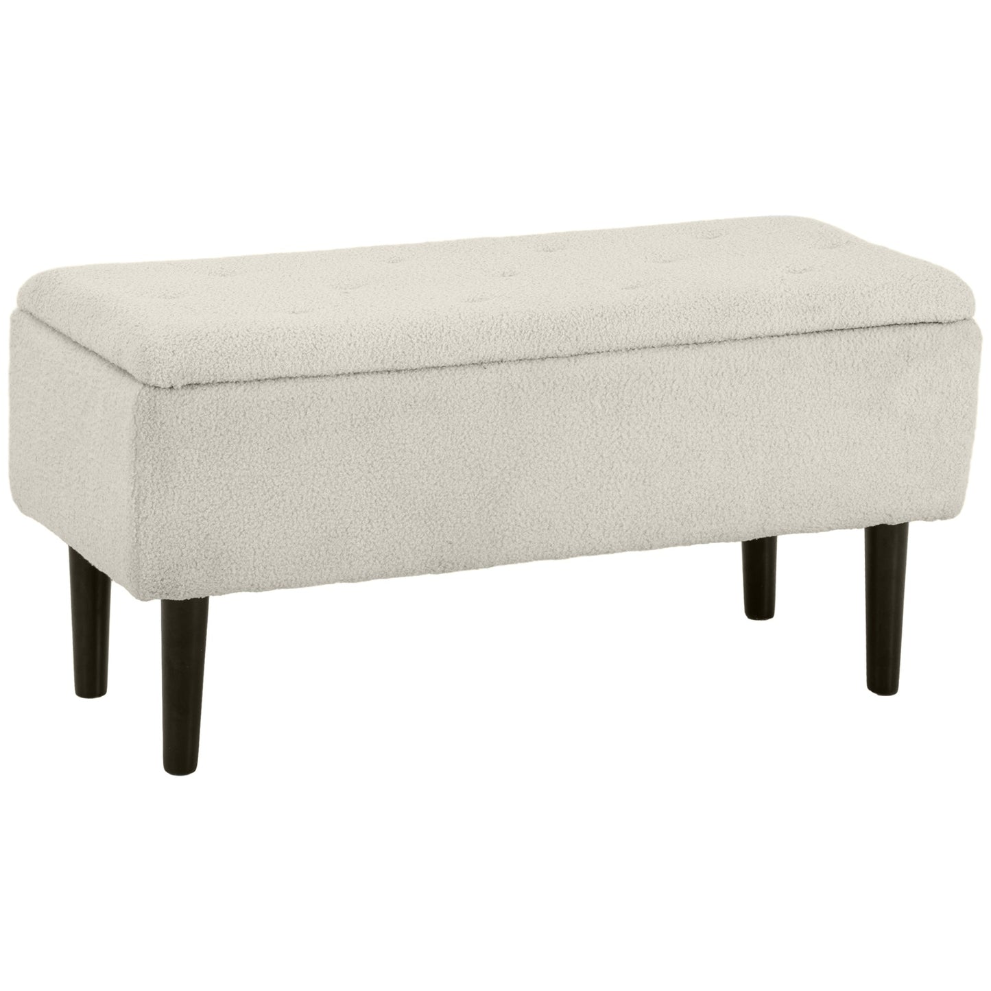 Bedside Bench with 47L Storage Compartment and Teddy Fabric Upholstery, 95x38x45 cm, Beige