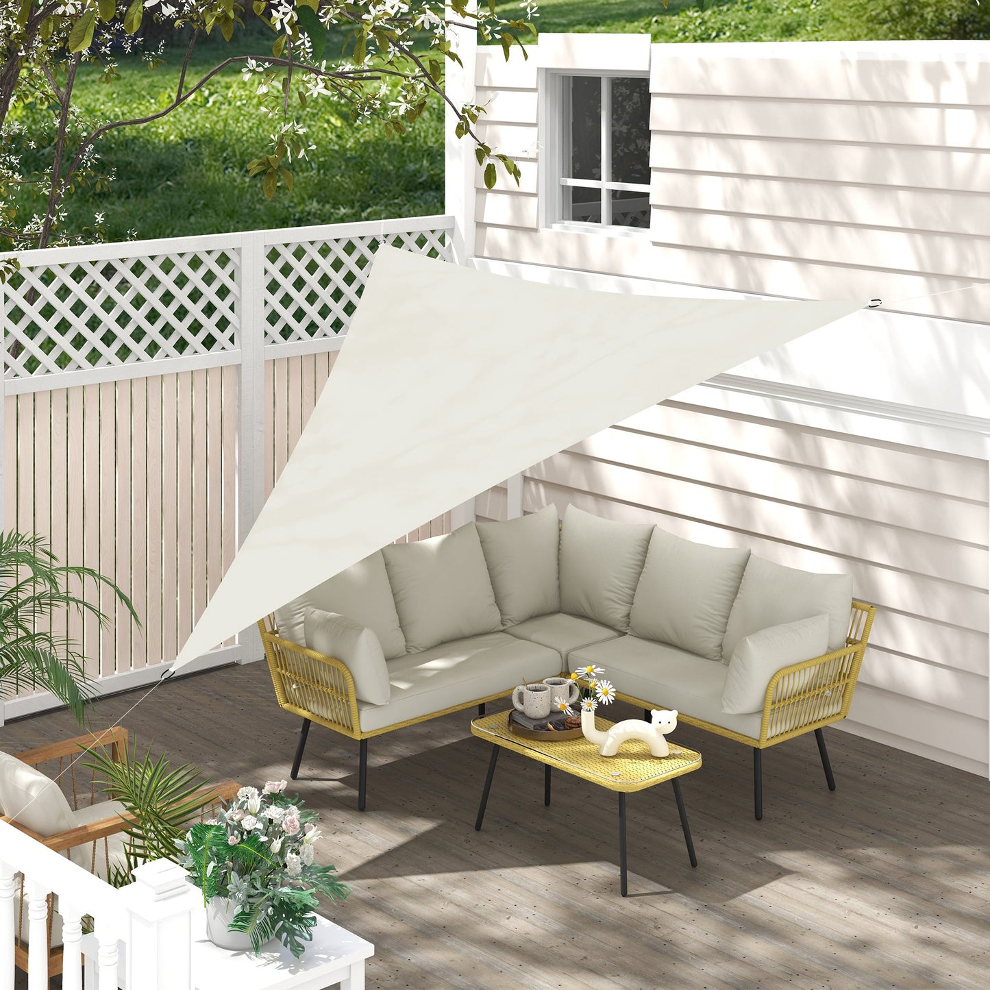 3x3x3m HDPE Triangle Sun Shade Sail for Outdoor Spaces, Cream/Ivory White