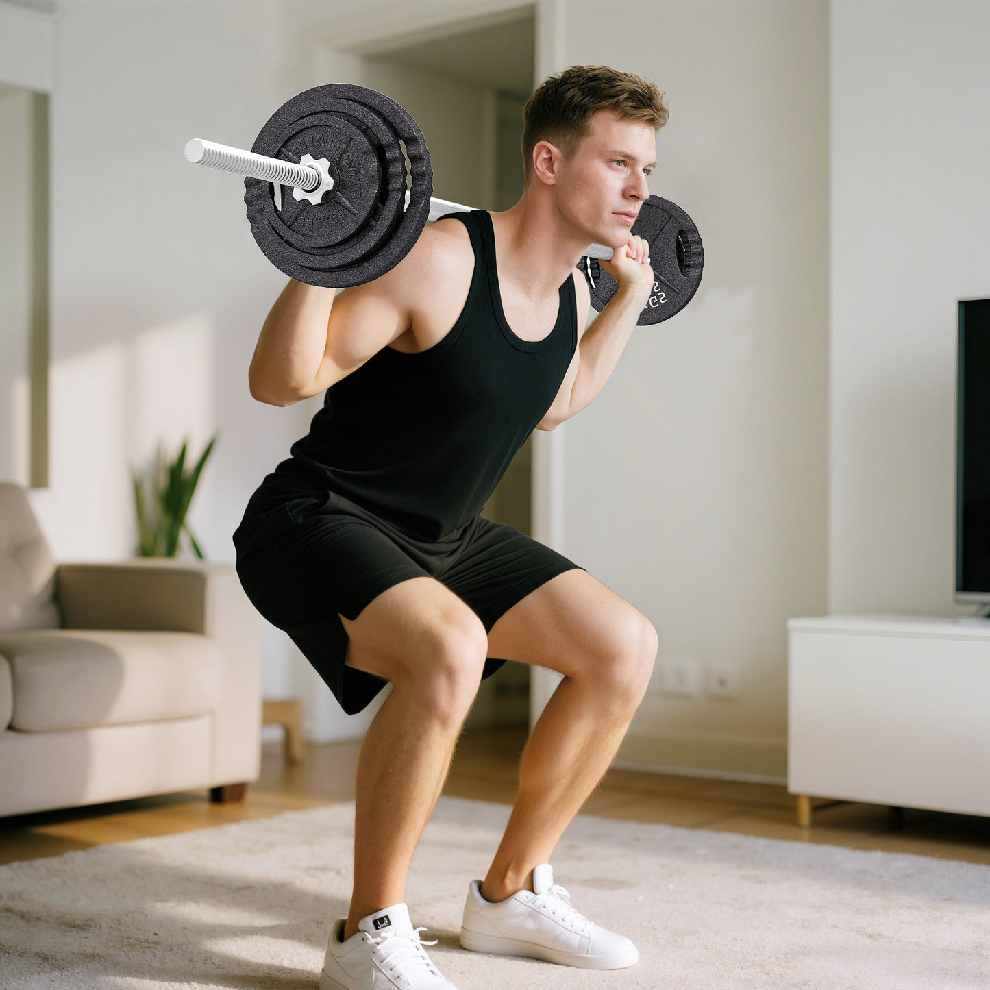 2-in-1 42 kg Gym Weights with 14 Discs, Barbell and Dumbbells, Steel, 180x24x24 cm, Black