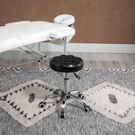 Height Adjustable Beauty / Tattoo Stool with 5 Wheels, Steel, Foam and PU Leather, Ф48x47-59Hcm
