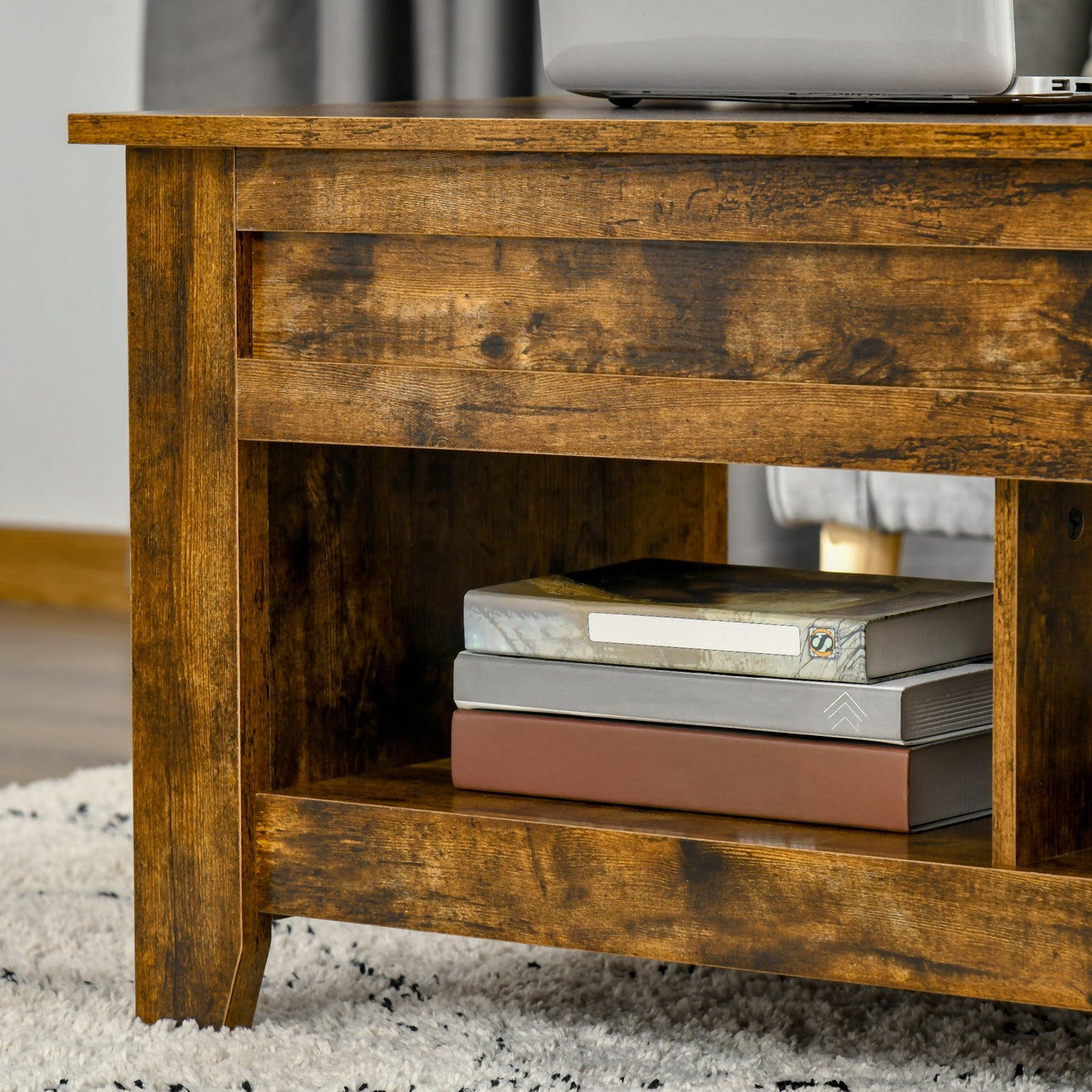 Industrial Style Coffee Table with Storage Compartment and Lifting Top in Wood, 105x50x49cm, Rustic Brown