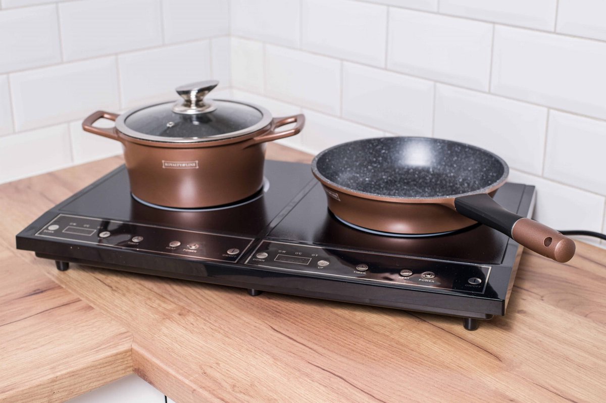 14 pcs, cookware set, brown copper, click handle, marble coated, glass lids, ROYALTYLINE ES2014M-BN