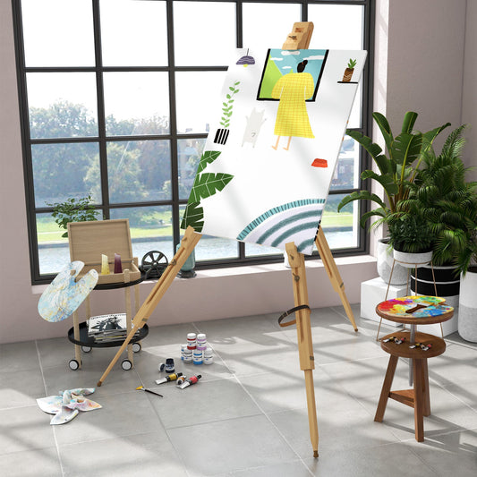 Space-Saving Beech Wood Painting Easel with Adjustable Height and Angle, 93x84x183 cm