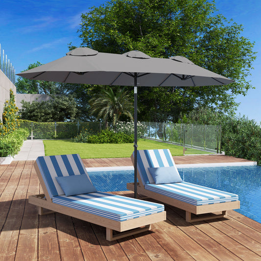 Double Umbrella Tiltable at 45° with Crank and Air Vents, in Steel and Polyester, 285x147x227 cm, Gray