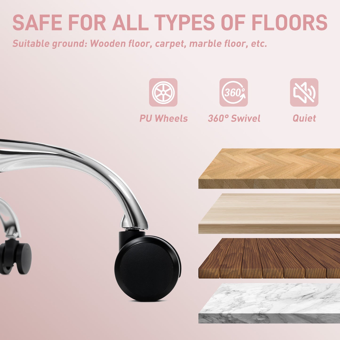 Ergonomic Office Chair with Adjustable Armrests, Footrest and Headrest, Pink