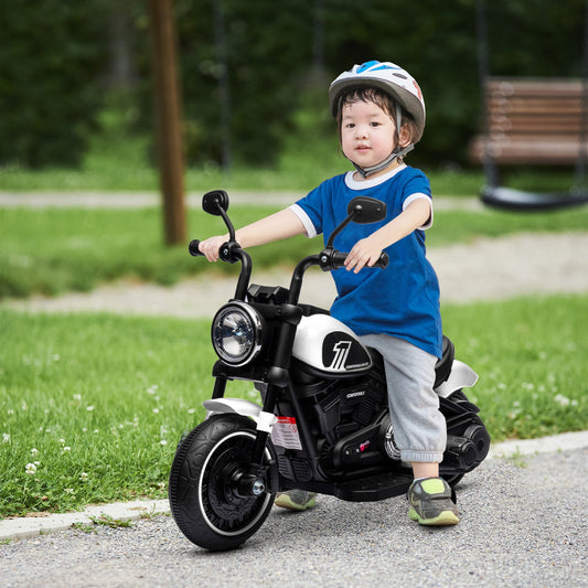 Electric Motorcycle for Children 18-36 Months with Training Wheels and Headlight, 76x42x57 cm, White and Black