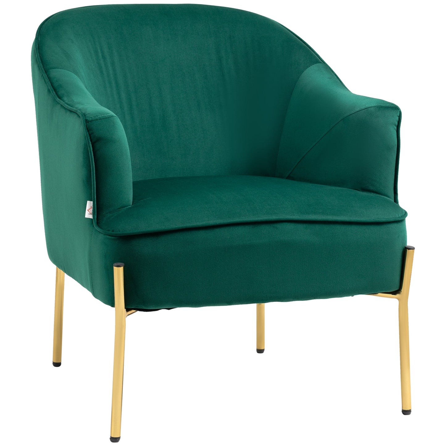 Velvet Fabric Bedroom Armchair with Steel Legs, 62x69x75 cm, Green