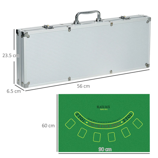 Poker Set for 10 Players – 500 Chips, 2 Card Decks & 5 Dice in Aluminum Carry Case