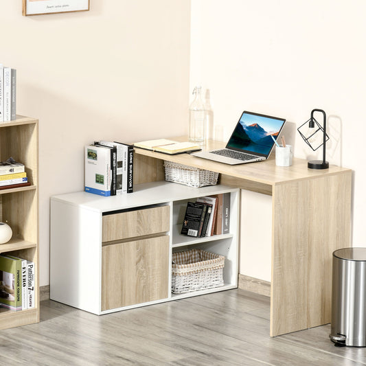 Corner Desk, Space-Saving Corner Computer Desk for Bedroom or Office, Oak and White Wood Desk