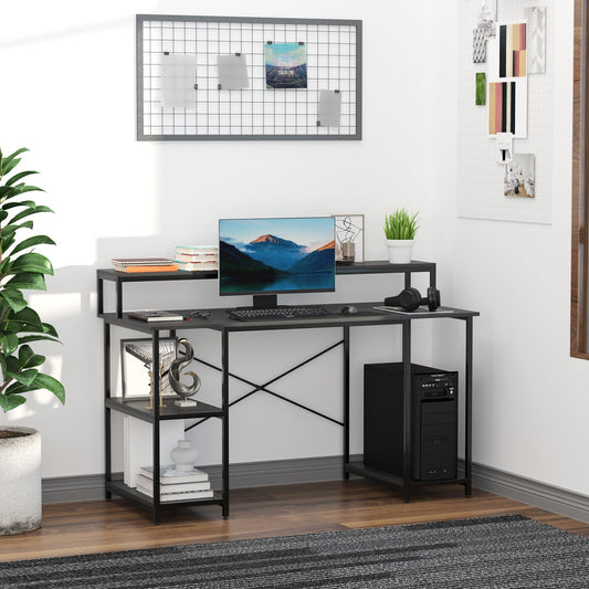 Computer Desk with Monitor and CPU Shelves, Office Desk for Home, Study and Work, Black, 140 x 60 x 93cm