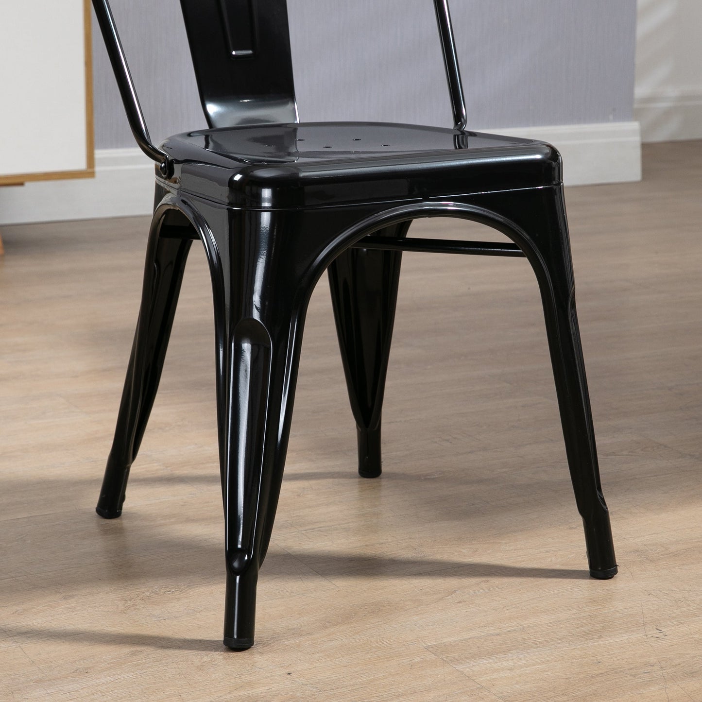 Set of 4 Industrial Style Stackable Steel Kitchen Chairs, 45x53x85cm, Black