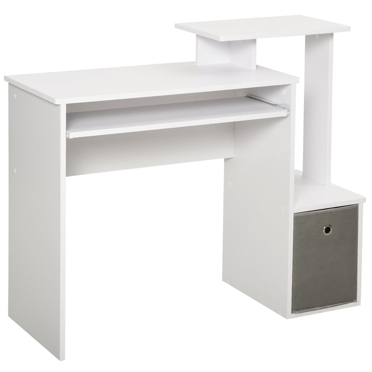 Modern PC Desk with Keyboard Shelf, Fabric Shelf and Drawer, Wooden, 100x40x86.6cm, White