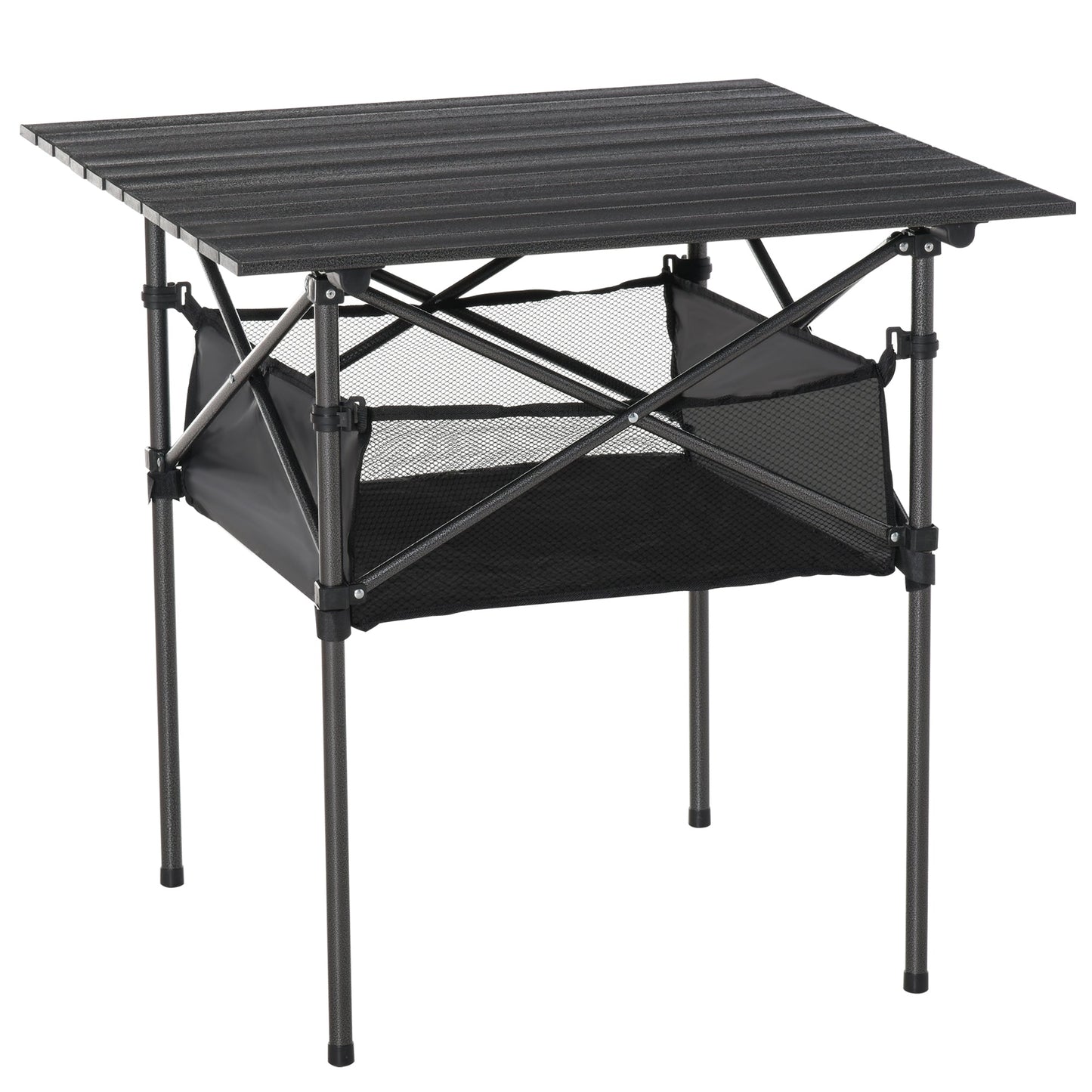 Folding Camping Picnic Table, Space-Saving and Rollable with Travel Bag, Black 70x70x69cm