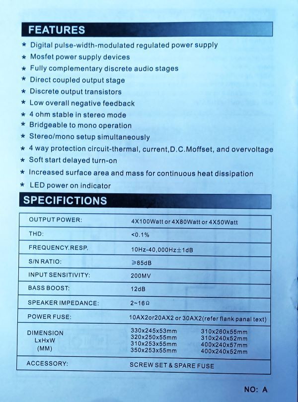 4 channels, car amplifier 2200W max, BA690-4L
