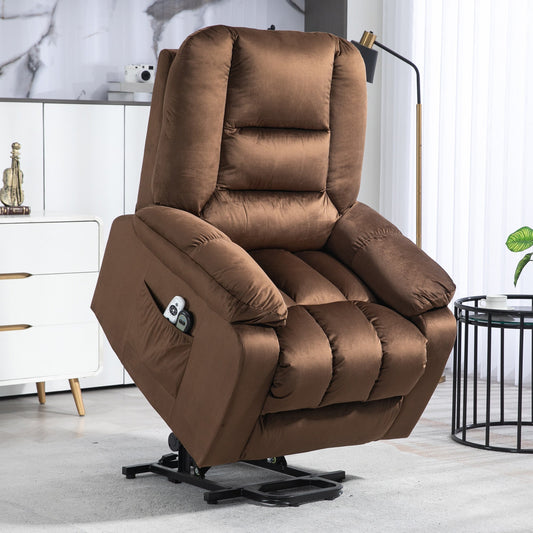 Lift Reclining Relax Chair, Massage and Heated in Velvet, Brown