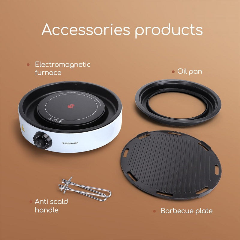 2000W, induction plate, glass ceramic cooking plate, electric grill, 2 in 1, Aigostar Foodie
