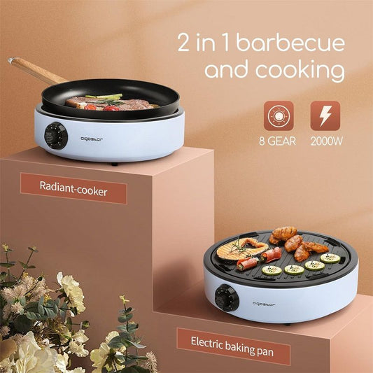 2000W, induction plate, glass ceramic cooking plate, electric grill, 2 in 1, Aigostar Foodie