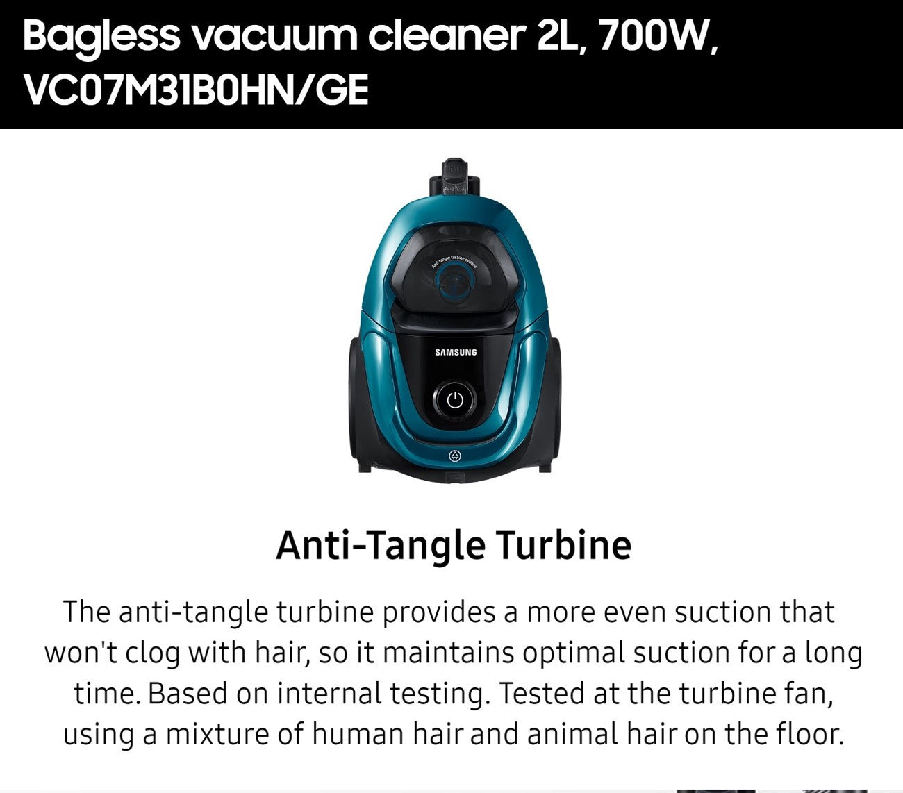 700W, corded, bagless, vacuum cleaner, black-blue, Samsung