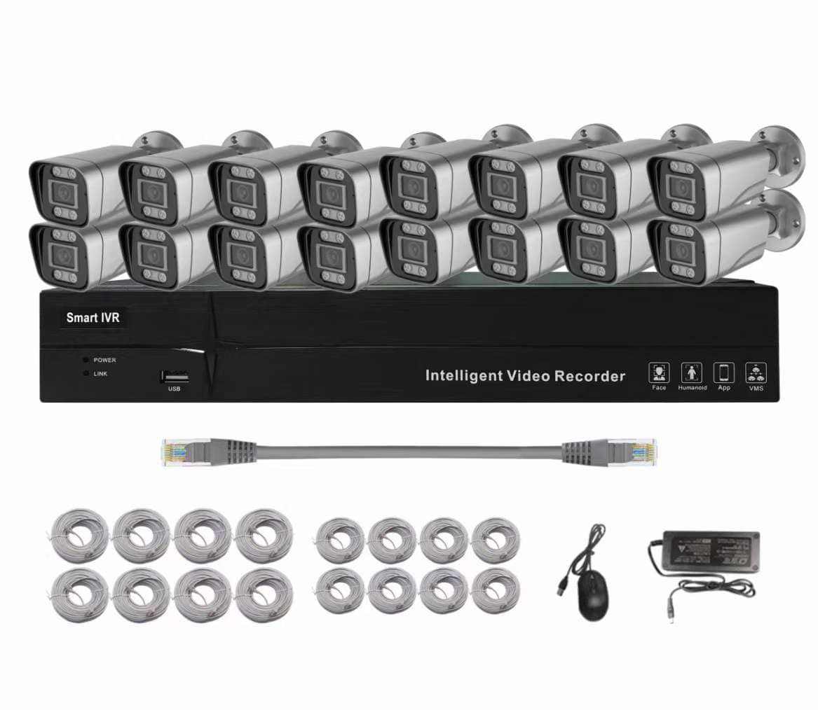 16 cameras, 5MP, IVR, DVR, 2TB hard disk, 25MT cable, CAT 6