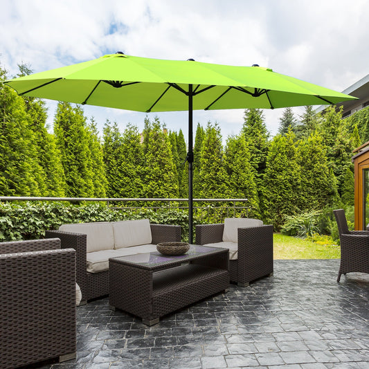 Double Garden Umbrella with Crank Opening, in Steel and Polyester, 460x270x240 cm, Light Green
