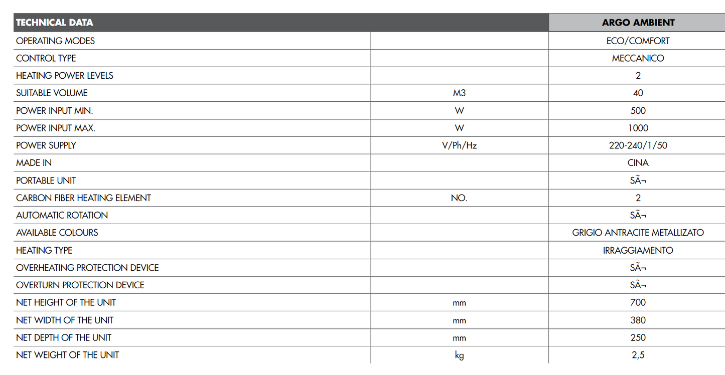 1050W, tower heater, carbon fibre element, grey, Argo AMBIENT