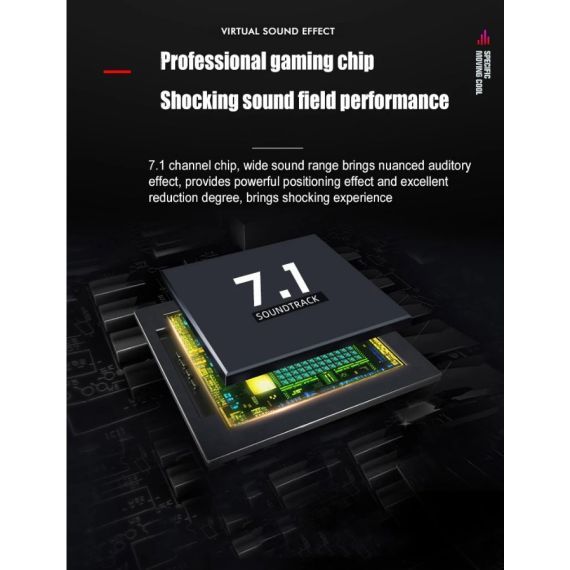 Gaming headset with virtual 7.1 audio microphone with LED lighting