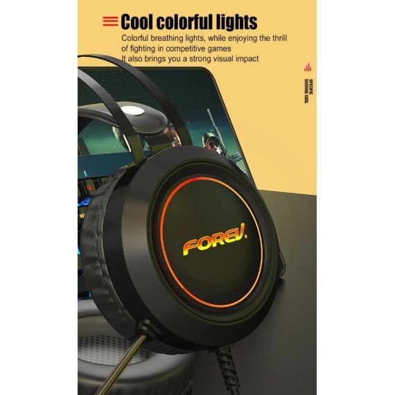 Gaming headset with virtual 7.1 audio microphone with LED lighting