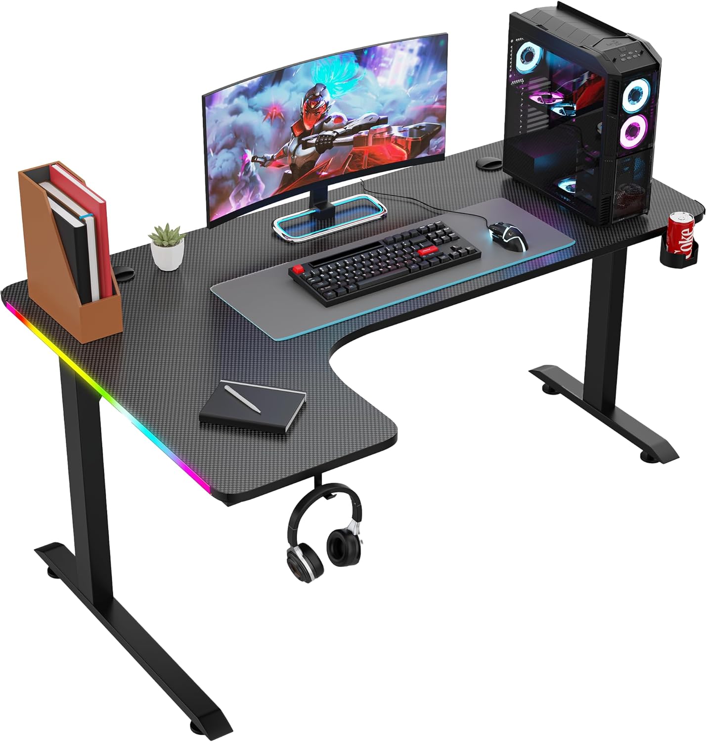 Gaming Desk, RGB LED Lighting, L-Shape, Black, CIS D2200-160BK