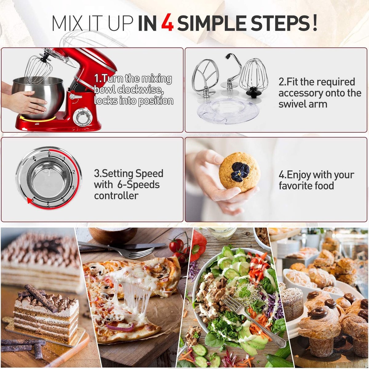 RoyaltyLine PKM1900.7BG 3-in-1 Stand Mixer – 1900W, 6.5L Bowl