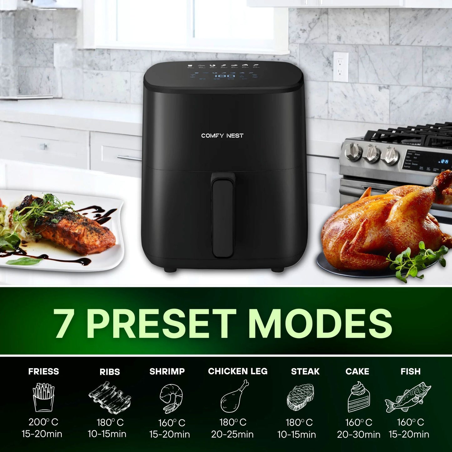 5lt, digital air fryer, 1400w, Comfy Nest CN-06191