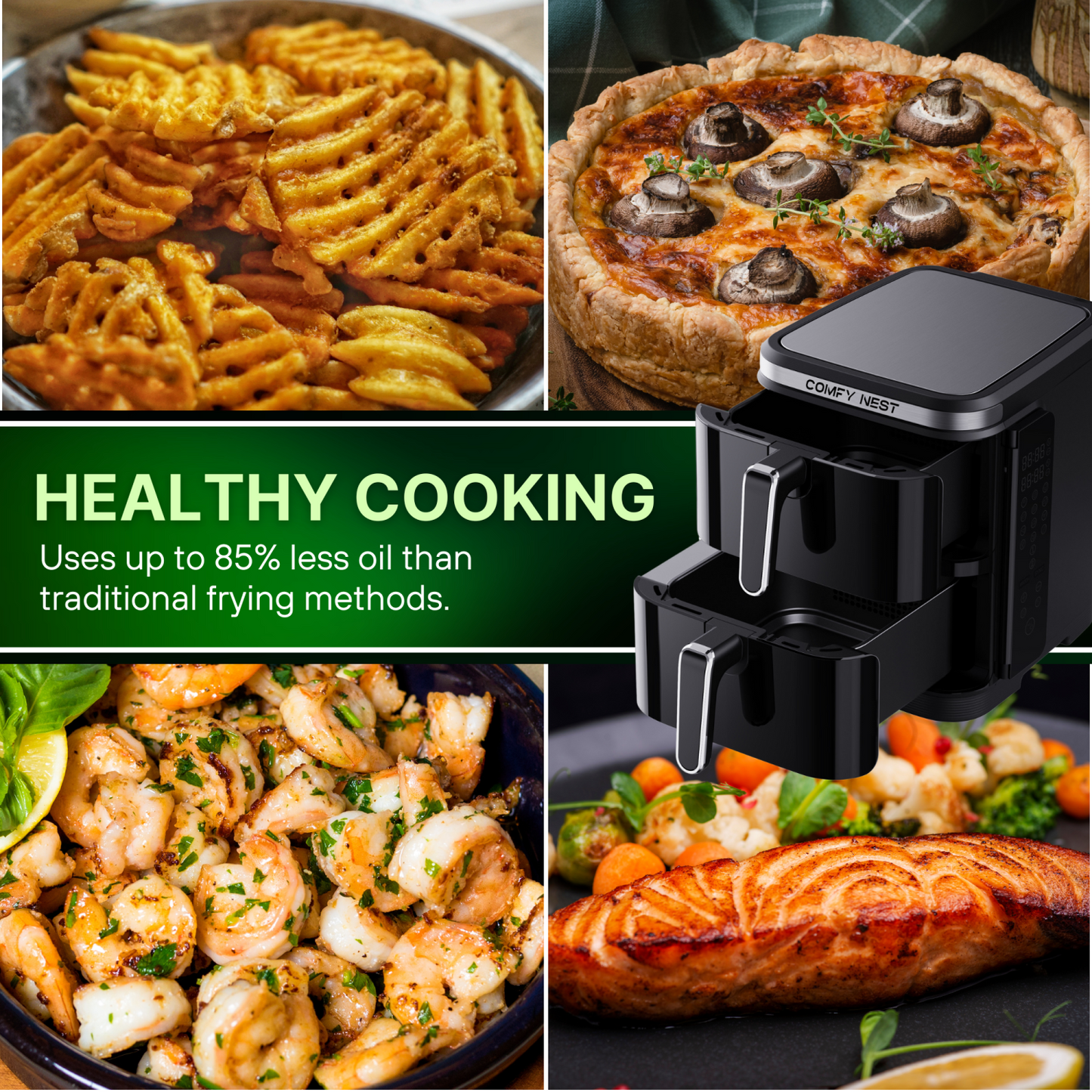 11Ltr, Double Basket Air Fryer, 2800W, Comfy Nest