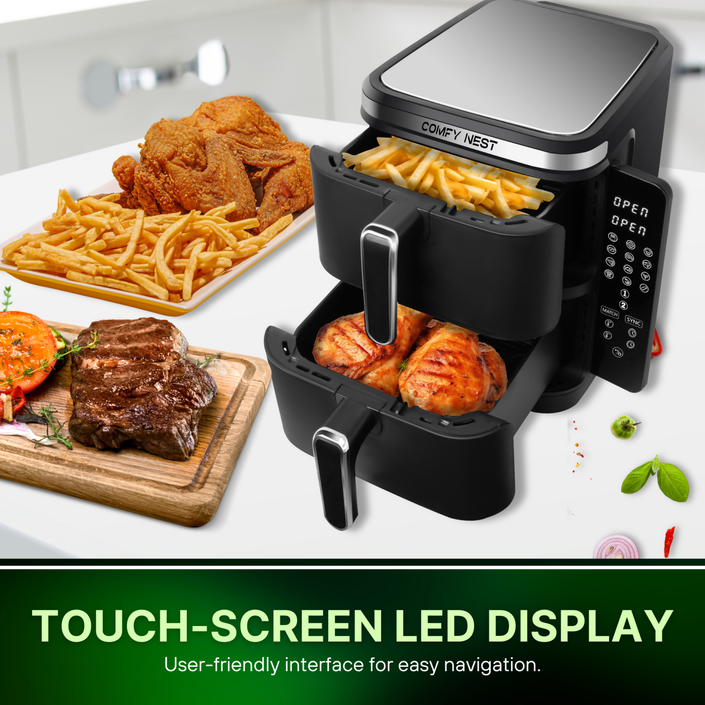 11Ltr, Double Basket Air Fryer, 2800W, Comfy Nest