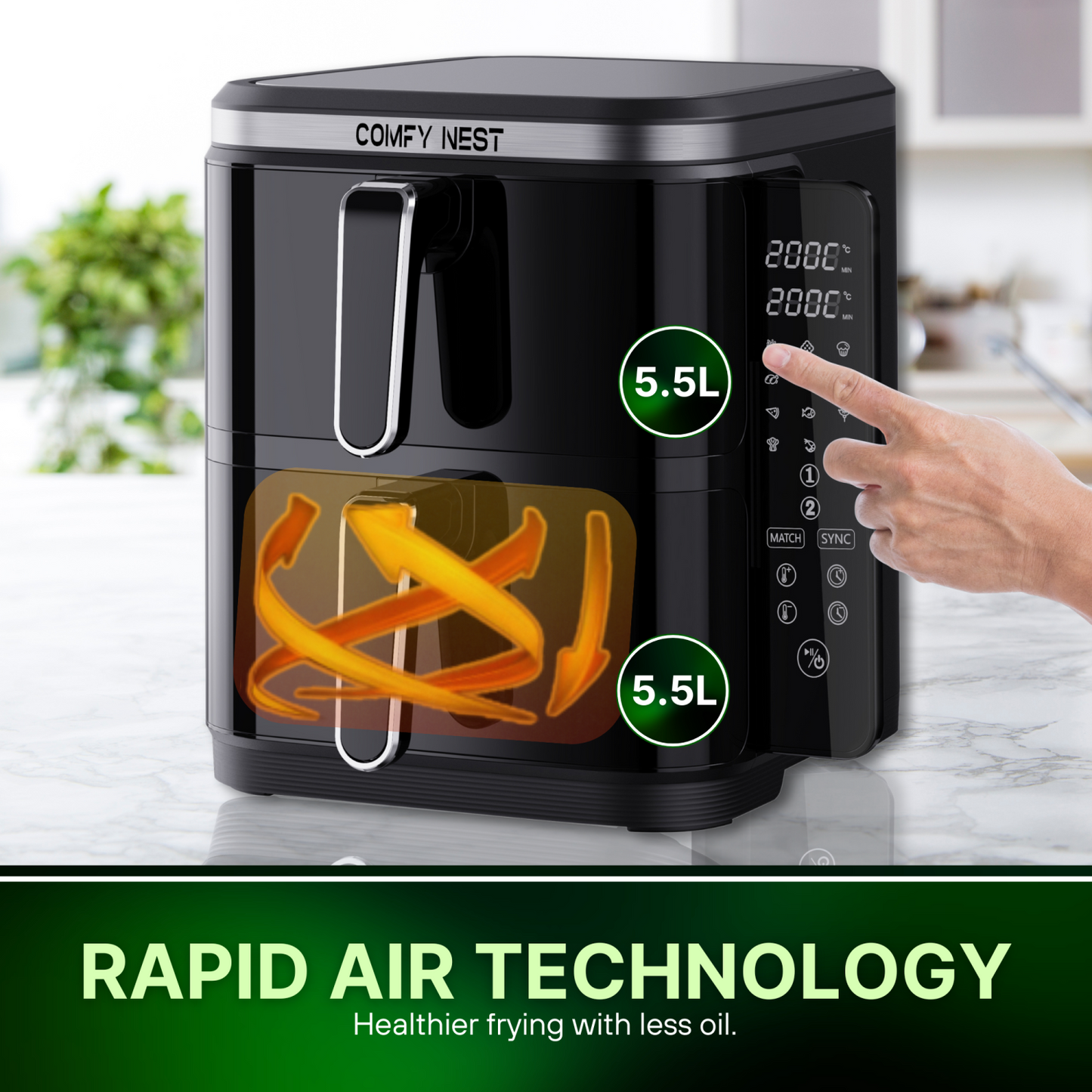 11Ltr, Double Basket Air Fryer, 2800W, Comfy Nest