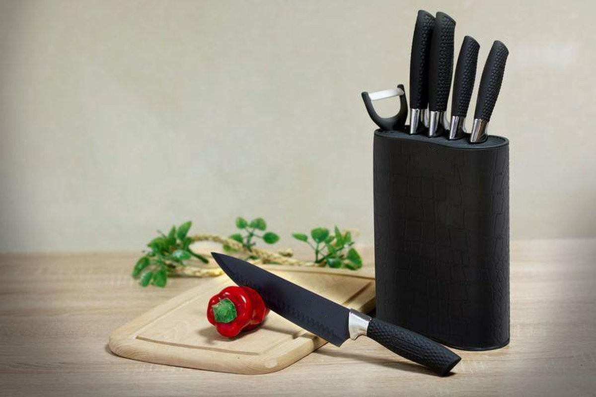 6pcs, kitchen knife set, black, Royalty Line 6MSTK