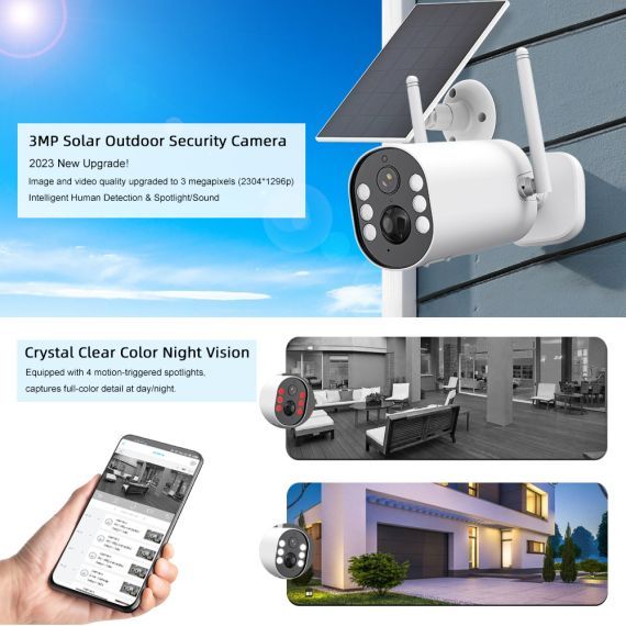 2Mpx, 1080p, WiFi, IP camera, solar panel