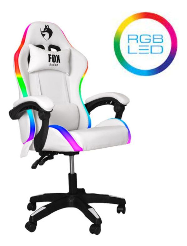 Rgb light, gaming chair, PU leather, white color, FOX