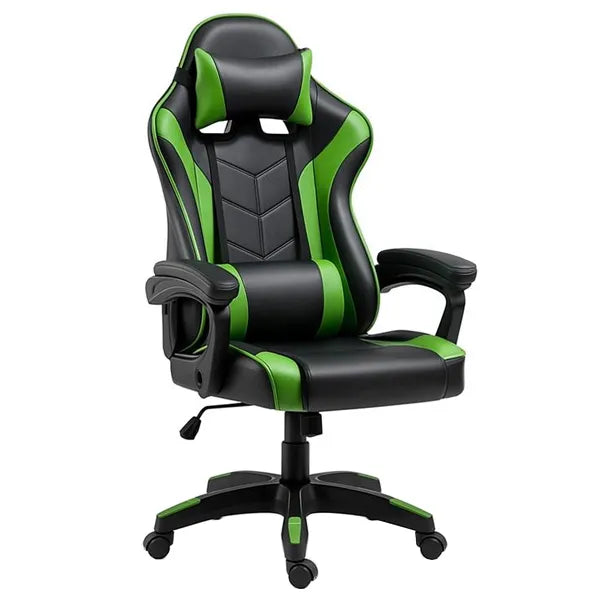 Gaming chair, PU leather, fixed armrest, black-Green-c
