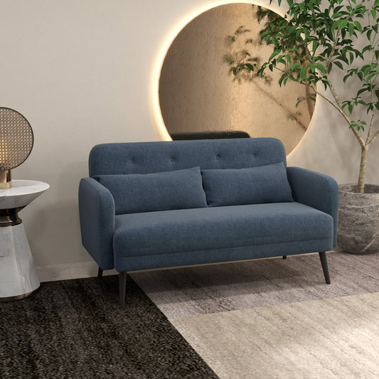 2-Seater Sofa with Fabric Upholstery and 2 Cushions, 135x74x82cm, Dark Blue