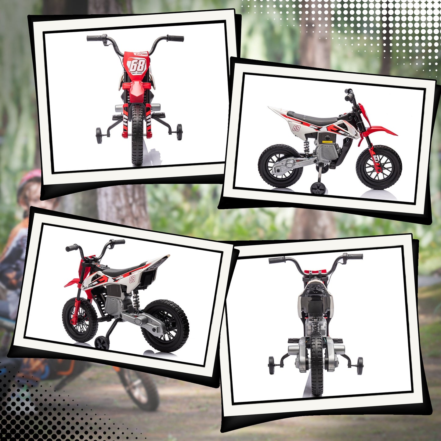 Electric Motorcycle for Children with Training Wheels and Charge Indicator, Made of PP and Metal, 107x56x70 cm, Red
