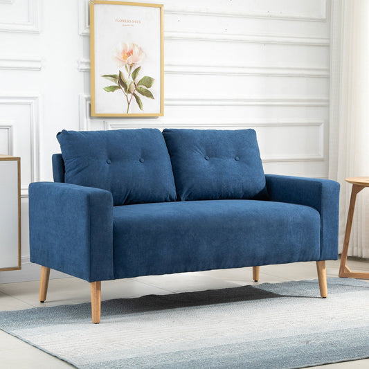 Nordic Style Modern Quilted 2 Seater Sofa, Polyester and Wood, 145x76x88 cm, Blue