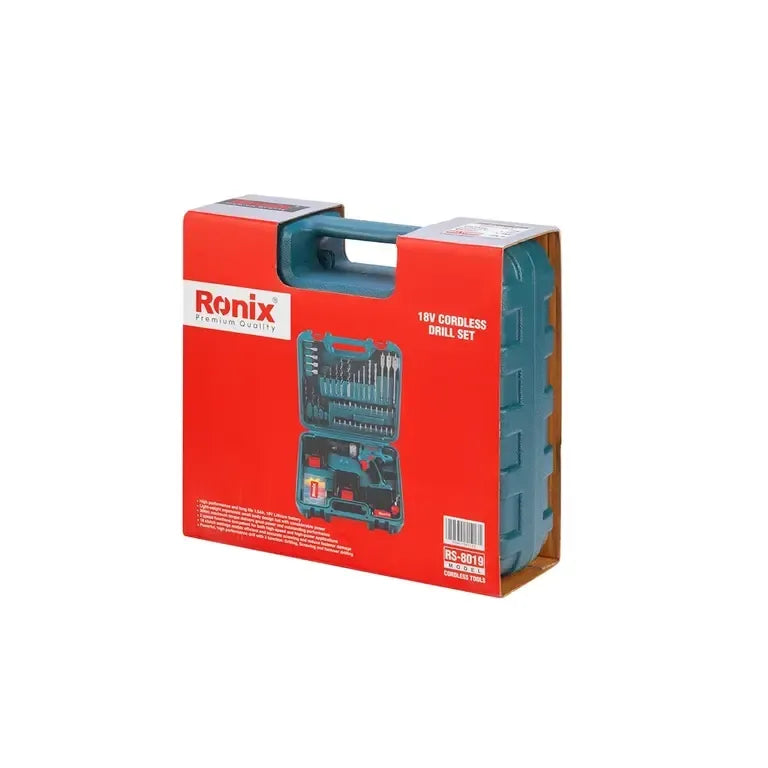 18V, cordless drill, driver set, 53 pcs, RONIX RS-8019