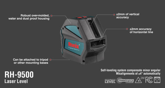 50MT, cross line, laser level, self leveling, red beam, RONIX RH-9500