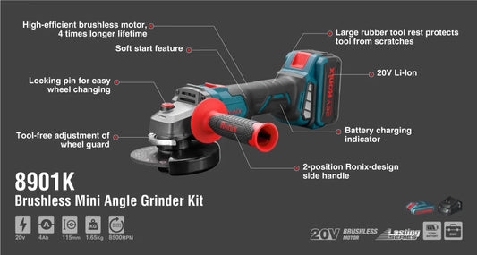 20V, cordless, mini angle grinder, RONIX 8901K