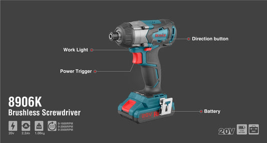 20V, cordless drill, brushless kit, RONIX 8905K