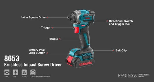 20V, brushless, cordless, impact screw driver, RONIX 8653
