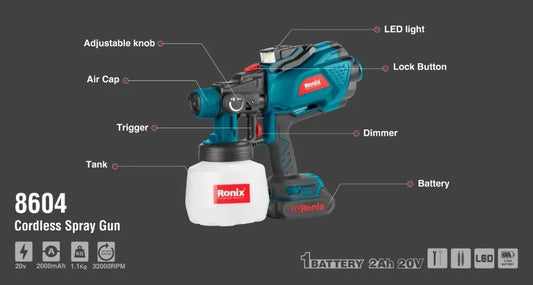 20v, cordless spray gun, RONIX 8604