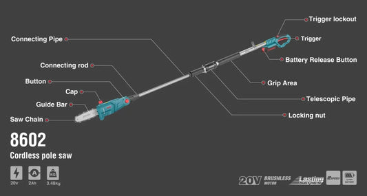 20V, cordless, pole saw, RONIX 8602