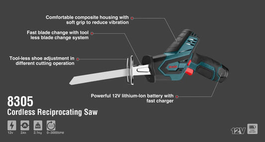12V, cordless, reciprocating saw, RONIX 8305