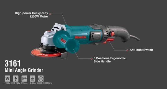 1200W-115mm-2.05kg, mini angle grinder, RONIX 3161