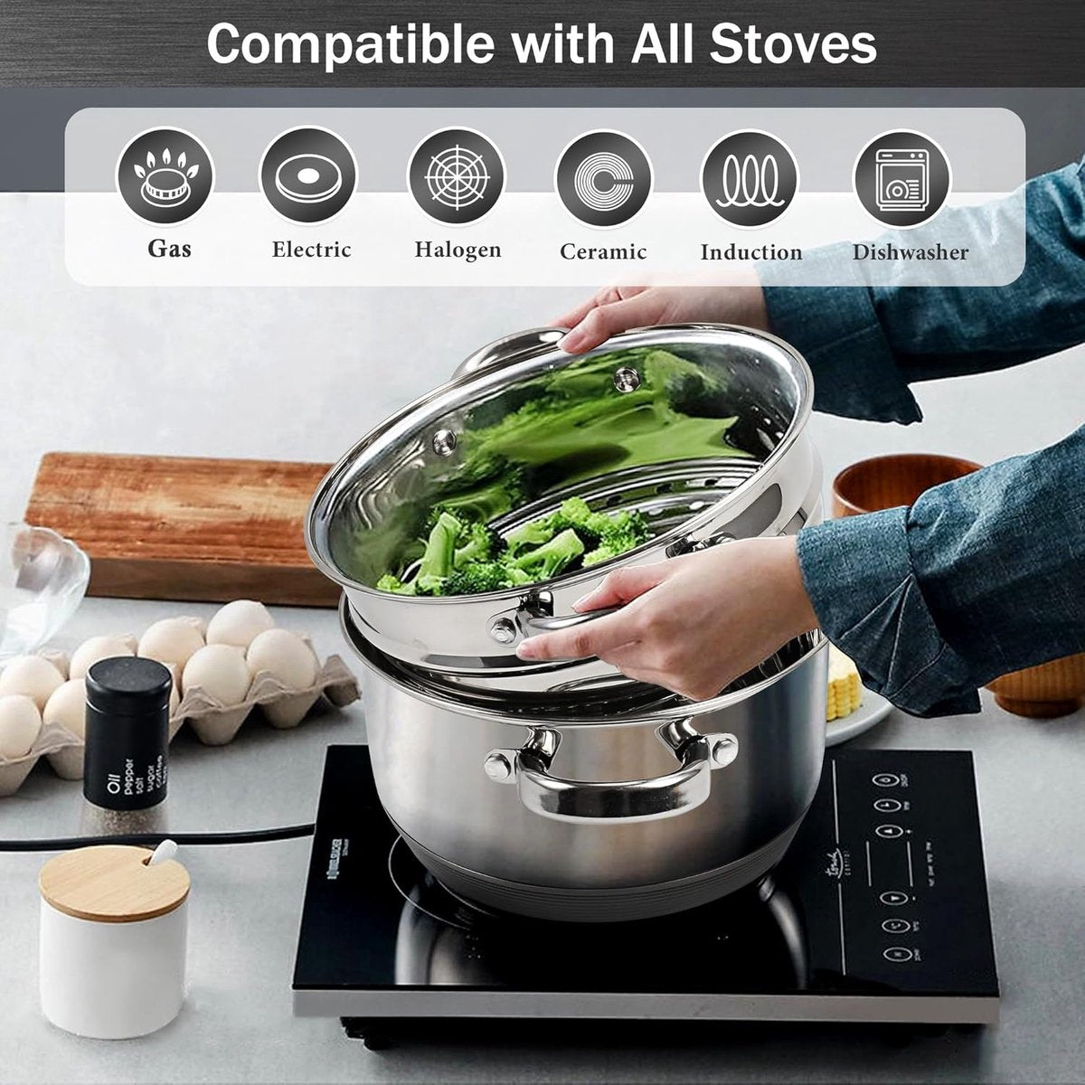Royalty Line CP6L Couscous Steamer Pot – 24cm Stainless Steel